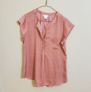 Liz Claiborne pattern blouse red tan geometric sleeveless size S